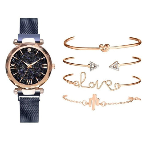 5pcs Set Luxury Women Watches Magnetic Starry Sky