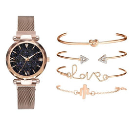 5pcs Set Luxury Women Watches Magnetic Starry Sky