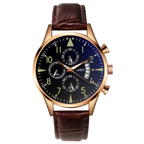 SOXY Men's Watches Classic Gold Calendar Mens Leather Watch relogio masculino Quartz Wristwatch Luminous Popular saati hours