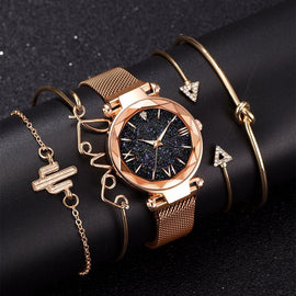 5pcs Set Luxury Women Watches Magnetic Starry Sky